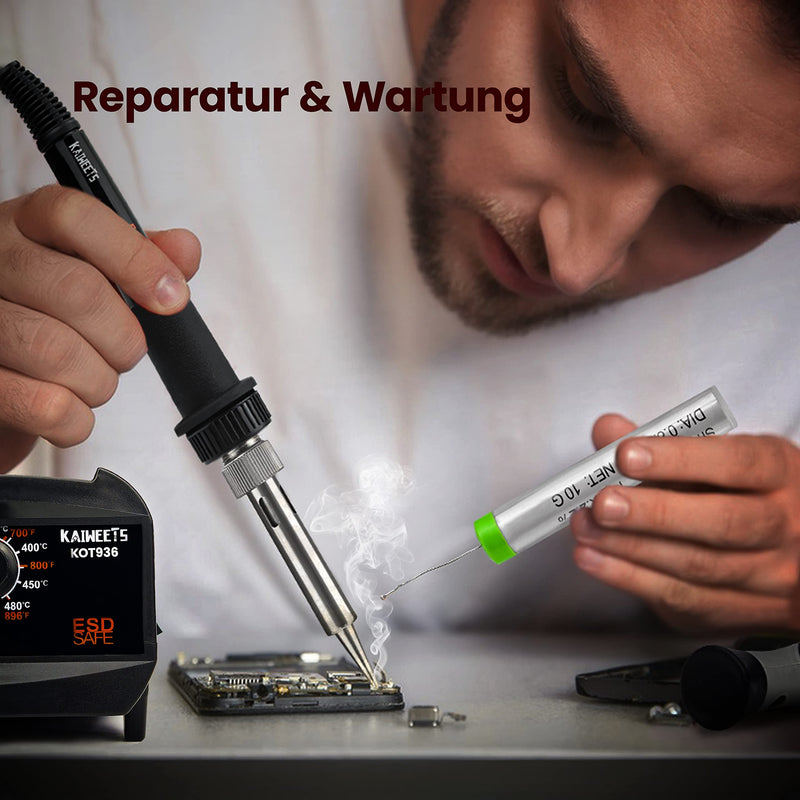 KAIWEETS soldering station for welding, soldering iron set, soldering stations with removable workbench, 60W output power, 200℃-480℃ working temperature, with 5 additional soldering tips, lead-free soldering wire