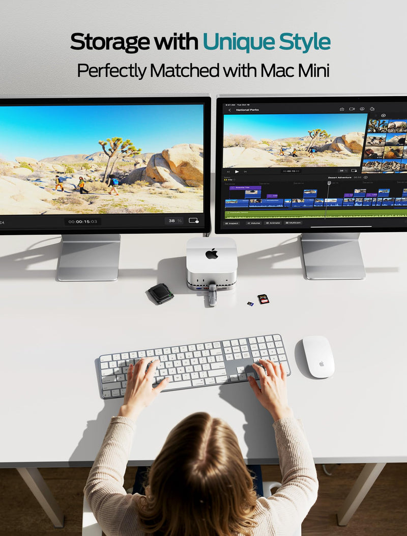 MOVE SPEED Mac mini M4 Dock Enclosure, 10 in 1 Aluminum Stand Hub, 10Gbps USB-C/A, 4K60Hz HDMI, SD/TF Reader, Space-Saving Vertical Design