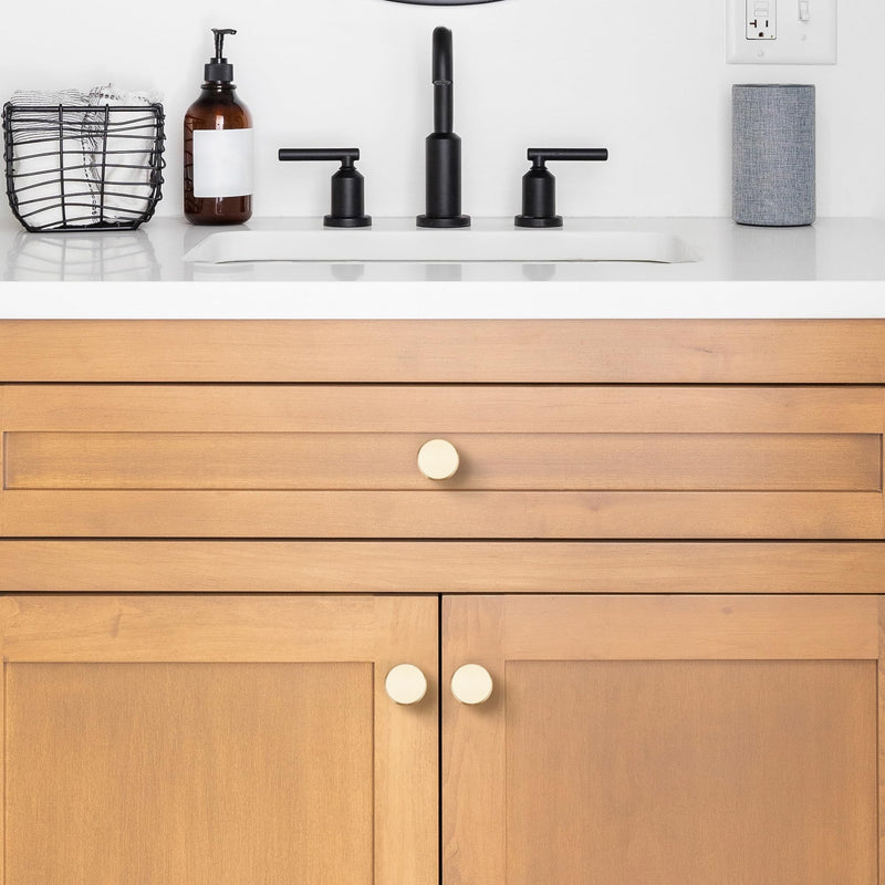 JOY DECOR 20 Pack Brushed Gold Kitchen Cabinet Hardware Knobs Round Solid Knurled Handles Single Hole Drawer Knobs for Cabinet Furniture Brass Dresser Pulls