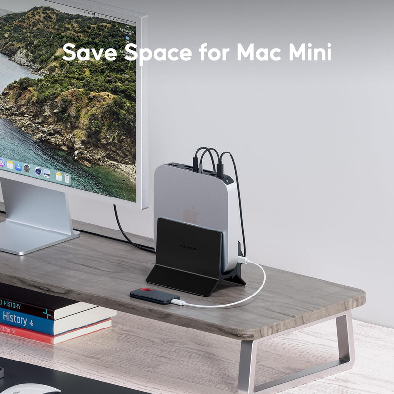 Vertical MacBook Docking Station, PULWTOP Docking Station for Mac mini with M.2 NVMe case for MacBook Pro/Air, 4K@60Hz HDMI, 2USB C 10Gbps, SD/TF, 100W PD, RJ45, 2 USB A for Windows Black