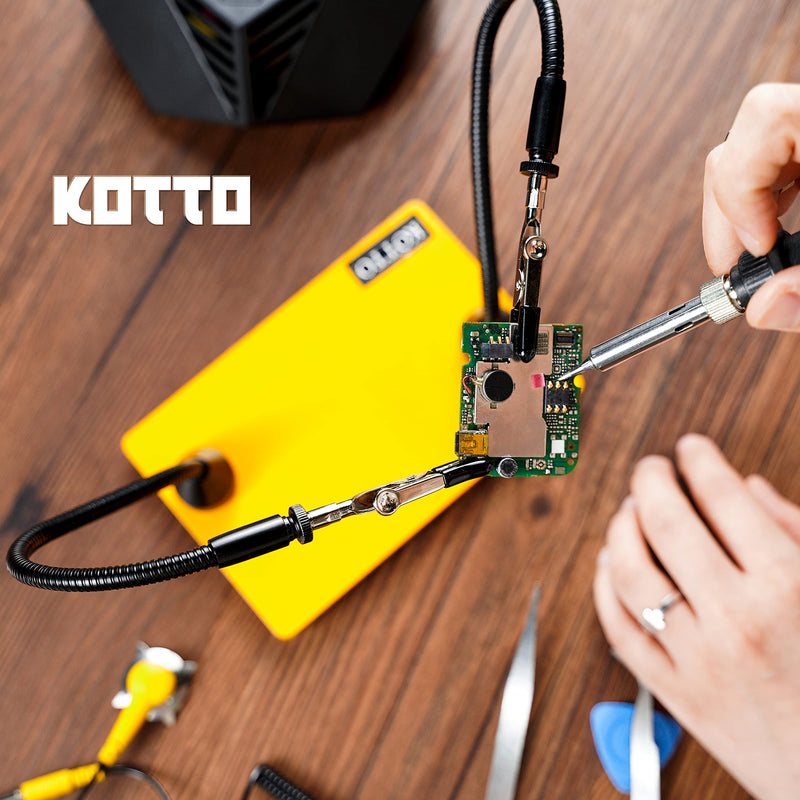KOTTO Third Hand Soldering Aid Third Hand Soldering Magnetic Circuit Board Holder Tool Two Arms Help Hands Craft Workshop Help Station Non-Slip Aluminum Base Wire Cutter Pliers
