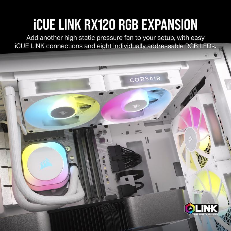 CORSAIR iCUE LINK RX120 RGB 120mm PWM Fan - Magnetic Dome Bearing - Single Fan - White 1 x 120mm