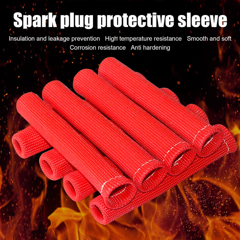 Pack-8 Spark Plug Protect Boot, 1200°F Spark Plug Heat Cover, Leak-proof High Temperature Resistant Insulator Sleeve for Most Cars SUVs and Trucks (Red) 8 PCS Red