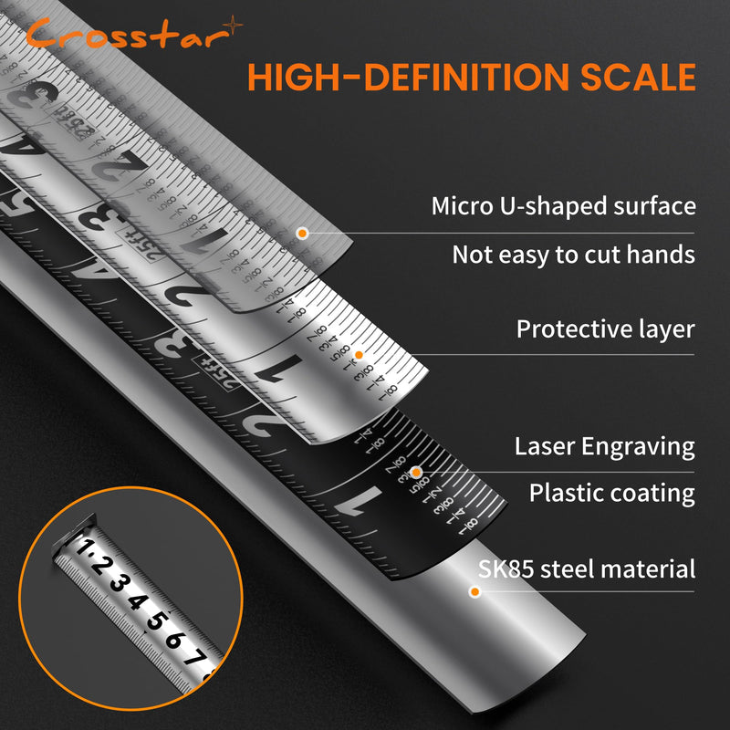 Crosstar 2 Pack 25FT Magnetic Self-Locking Stainless Steel Tape Measure, Double-Sided Scale, Waterproof & Rustproof Retractable Measuring Tape with Hollow Design for Home, Industrial, Woodworking 25 ft (2 Pack)