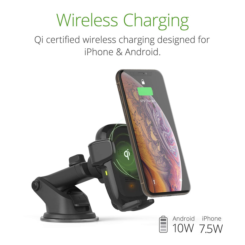 iOttie Auto Sense Qi Wireless Car Charger - Automatic Clamping Dashboard Phone Mount with Wireless Charging for Google Pixel, iPhone, Samsung Galaxy, Huawei, LG, and other Smartphones. Dash & Windshield AutoSense 1
