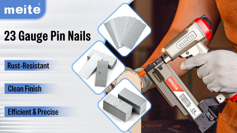 meite 23 Gauge Pin Nails, 1-3/8-Inch Micro Headless Pins for Pin Nailer - High-Quality Copper Plated Pins Nails for Nail Gun, Ideal for Fine Woodworking and Trim Work (10,000 PCS)