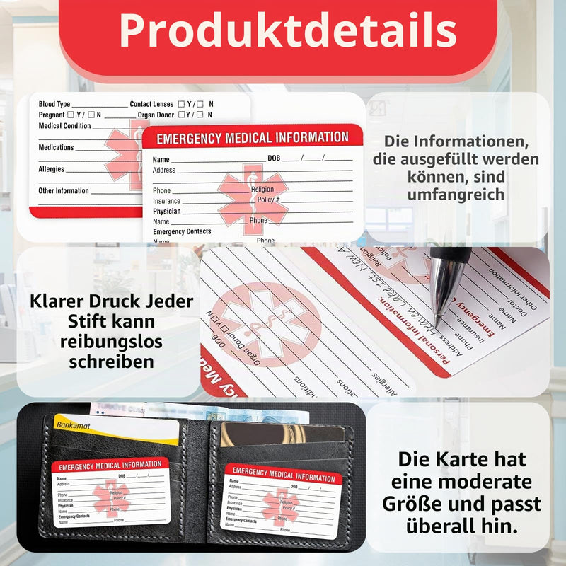 Pack of 10 Emergency Contact ID Cards for Medical Information - Medical Emergency Card Emergency Contact ID Cards for Wallet & Cell Phone Signal Red Heavy Duty Cardboard Bag Handbags