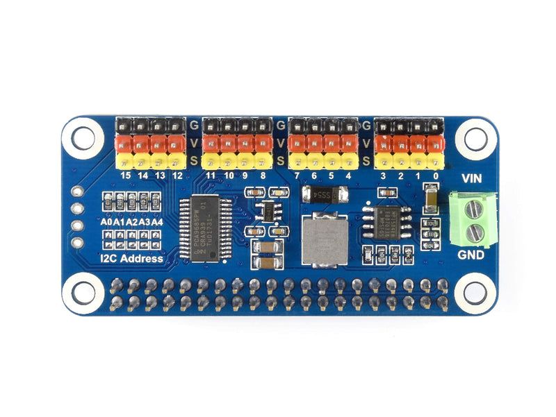 waveshare Servo Driver Hat for Raspberry Pi 3B+ 3B 2B Zero WH Zero W Zero 16 Channel PWM Outputs 12 Bit Resolution I2C Interface