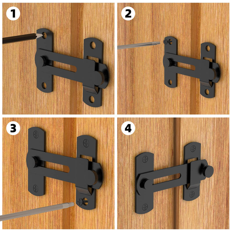 180 Degree Flip Sliding Barn Door Lock for Privacy - Safe barn Door Locks and latches for Barn Door, Pet Door, Bathroom, Outdoor, Garage, Window, Sliding Door（2pcs） Black