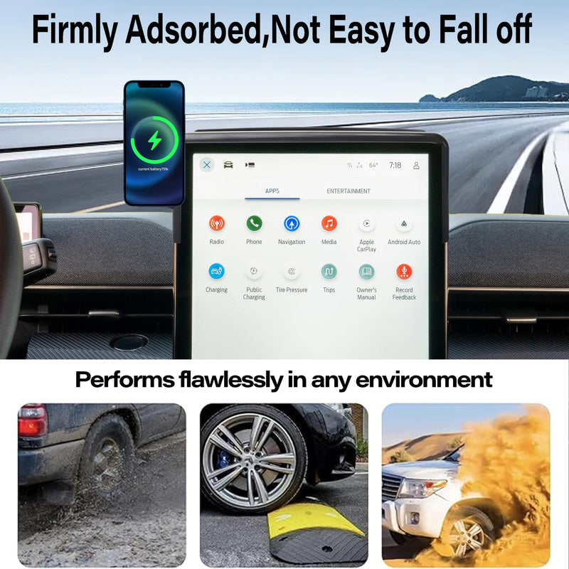 Car Phone Holder for 2021-2025 Ford Mustang Mach-E Accessories Apply to 15.5 Inch Touch Screen 15W Fast Wireless Charger Screen Fixed Clip Cell Phone Mount Hands-Free 360 Degree Rotation