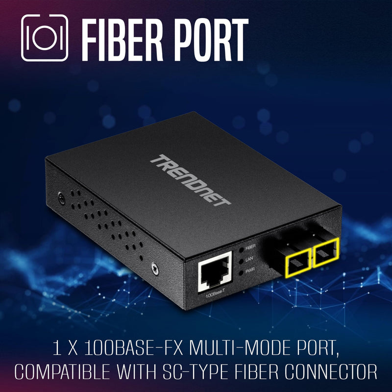 TRENDnet 100 Base-T to 100 Base-FX Multi-Mode SC Fiber Converter, Standalone, 10/100 Mbps Auto-MDIX Fast Ethernet Port, Fiber Networking up to 2 km (1.25miles), 200 Mbps Switching Capacity, TFC-FMSC 100 Mbps (New Version) Computer Networking Transceivers