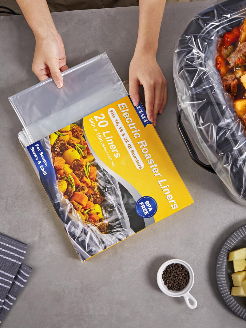 SMARTAKE Electric Roaster Liners, 20 Count Disposable Roaster Liners, Fits 16, 18, 22 Quart Roasters, Roaster Pan Oven Liners Plastic Cooking Bags for Instant Cleanup, 18 x 34 Inch 20-Pack