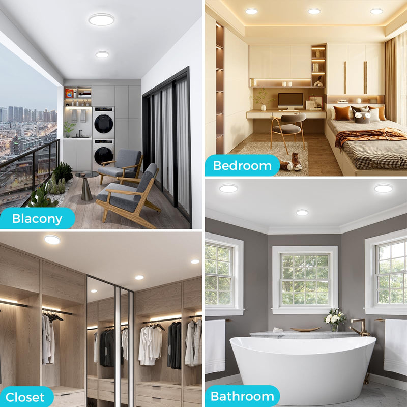 libtit 4Pack 4.7 Inch Small LED Ceiling Lights Flush Mount, 3000K 4000K 6500K Adjustable, 7W 700LM White Round Disk Light Fixture for Closet Basement Bathroom Hallway Kitchen Office Garage 4.7In-4Pack
