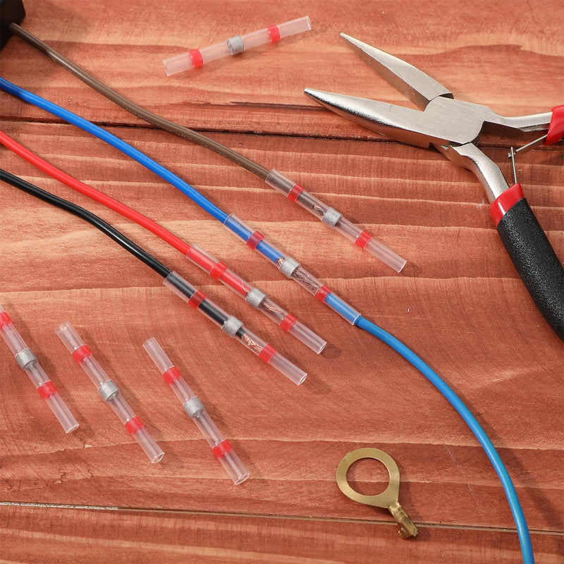Hotop 150 Pieces 22-18 AWG Red Solder Seal Wire Connector Heat Shrink Butt Connector Waterproof Insulated Electrical Butt Splice Wire Clamps Automotive Marine Electrical Clamps