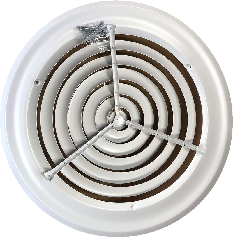 HBW 12" Round Ceiling Diffuser White Powder Coated with Outside Dimension of 16" Fitting in 12" Duct