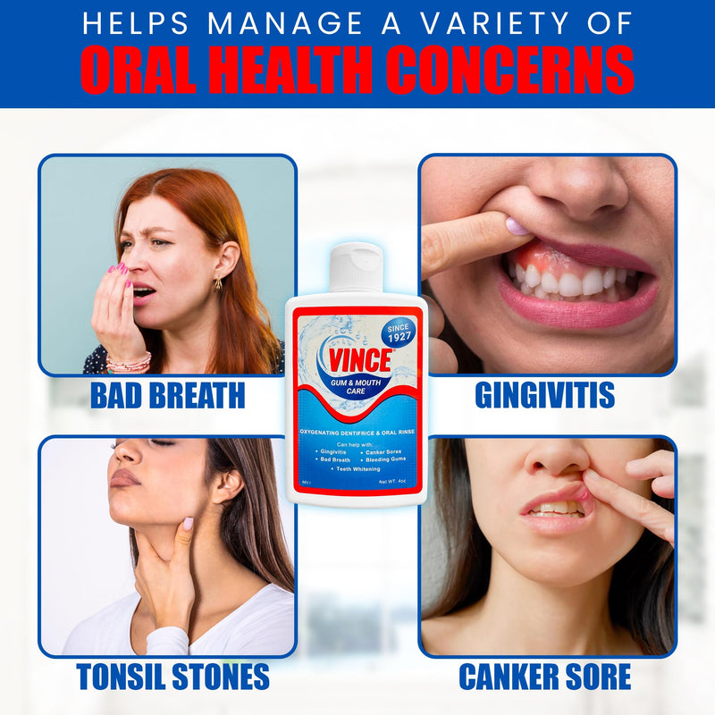 Vince Oxygenating Dentifrice - 2-1 Toothpaste & Mouthwash - Prevents Plaque Buildup - Cavity Prevention - Gingivitis - Bleeding, Receding Gums - Canker Sore - Bad Breath - Inflammation - 4oz 4 Ounce (Pack of 1)