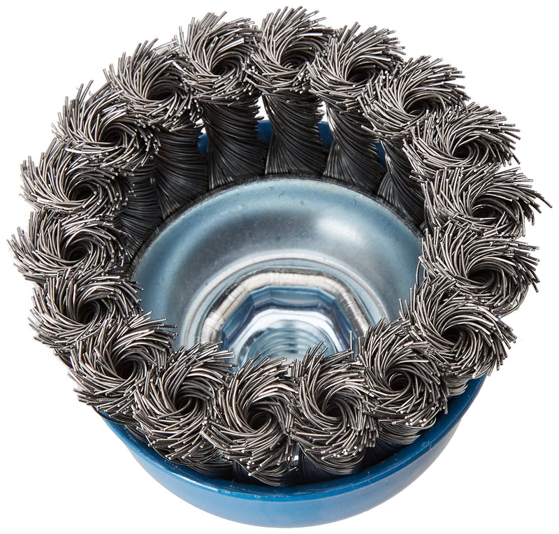 Bosch Professional 1x cup brush braided steel wire heavy for metal (steel, color, Ø 75 mm, 0.35 mm, thread, M14, accessories for angle and straight grinders) wire thickness 0.35 mm