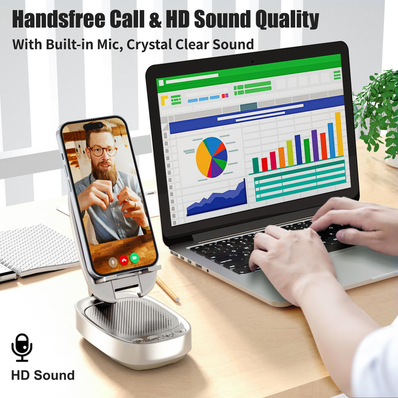 Gifts for Men,Cell Phone Stand with Wireless Bluetooth Speaker for Men with LED Atmosphere Light HD Surround Sound Speaker for Home,Office,Birthday,Anniversary,Compatible with iPhone/iPad Tablet Khaki