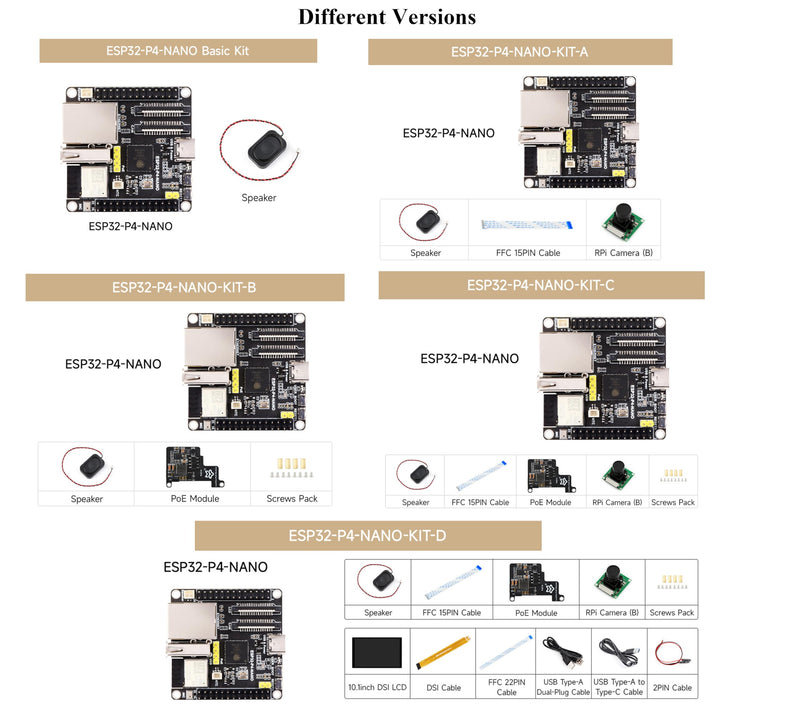 ESP32-P4-NANO Development Board, ESP32-P4 Chip: RISC-V Dual-Core and Single-Core Processors, Human-Machine Interfaces: MIPI-CSI, MIPI-DSI, USB, ETH, etc. Comes with Speaker and PoE Module, 4 Items