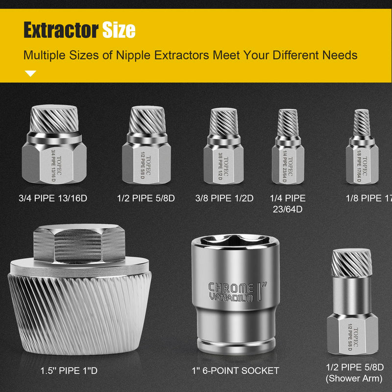 Topec 1.5'' Tub Drain Extractor, 8PCS Pipe Nipple Extractor Set with 1-inch Socket, Remove the Old, Broken, Stubborn, Rusted Drain Tub Bathtub Remover, Strong Grab Plumbing Tools with Storage Case