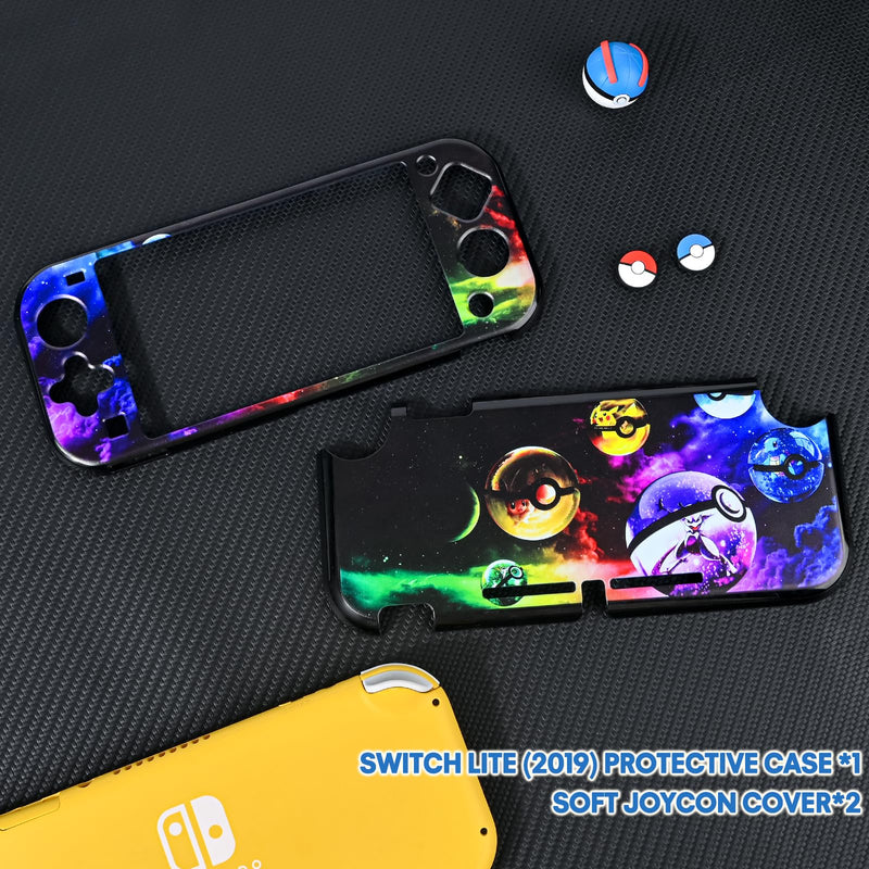 DLseego Cartoon Balls Switch Lite Protective Case Cool Hard PC Shell Shockproof Scratch Resistant Cover Joy Con Japanese Amine Skin with 2PCS Blue and Red Balls Thumb Grips Caps for Switch 2019 colorful