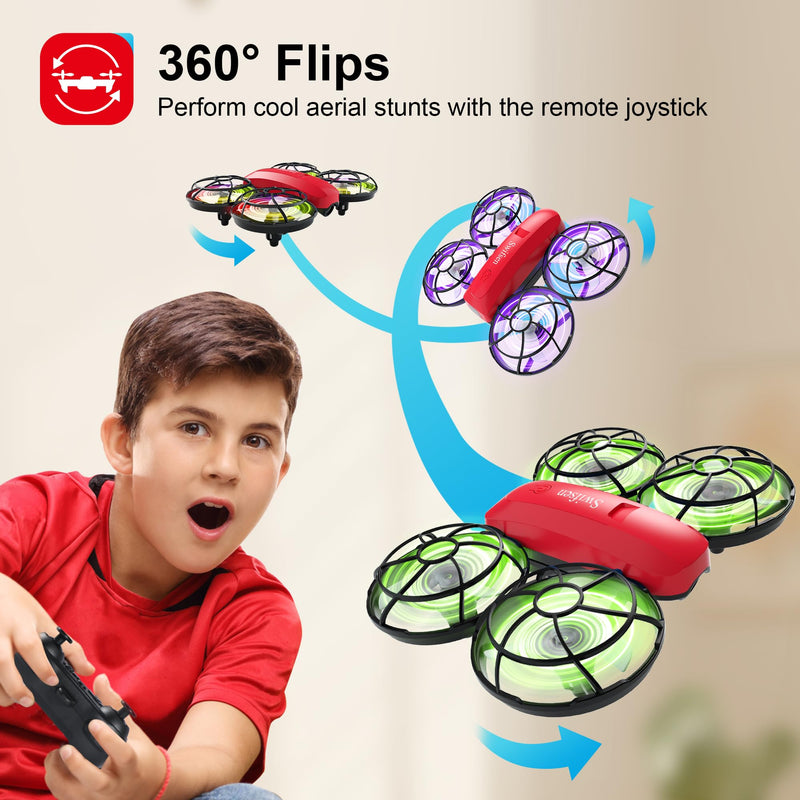 Drone with Camera for Kids and Beginner,Birthday Gift Toy for Boys and Girl,Indoor Quadcopter Plane for Boy,Small Helicopter with Auto Hovering, 3D Flips, Headless Mode,2 Batteries Red-With Camera