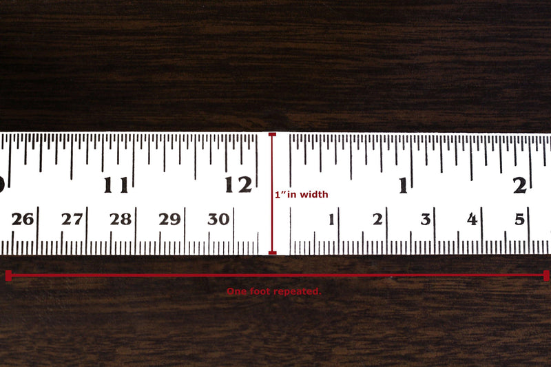 ChromaLabel Adhesive Measuring Tape, 12 Inch Repeating Ruler Sticker, White and Black Peel and Stick Measure, Imperial & Metric, 1 Inch x 13.9 Yd Roll, Made in USA 1" Wide
