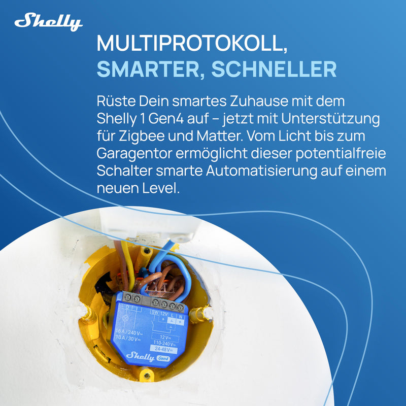 Shelly 1 Gen4 WLAN Smart Relay Switch, Potential-Free Contact, 1 Channel, 16 A, Light Switch, Garage Door Opener, Smart Home, Timer Switch, Alexa & Google, Matter, Zigbee, No Hub Required Shelly 1 Gen4 1 Stück
