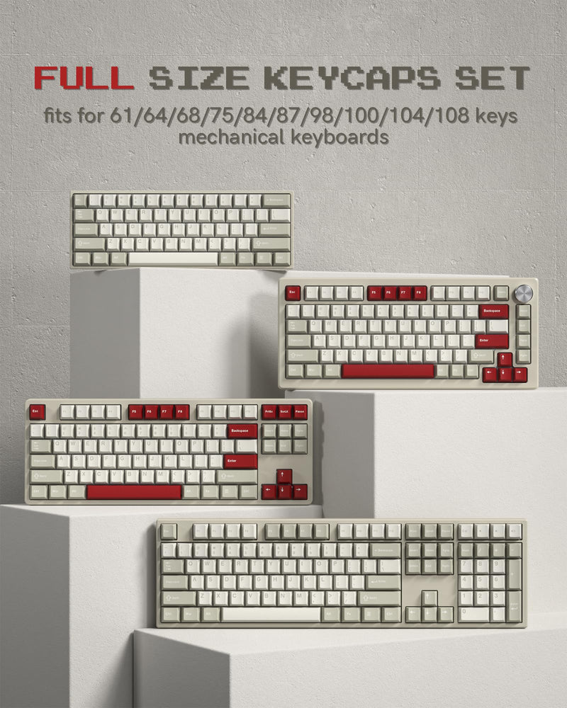Womier Keycaps, Custom PBT Doubleshot Keycaps 60 65 75 100 Percent, Cherry Profile Retro Keycaps, 61/64/68/84/87/100/104/108 Gaming Mechanical Keyboard Keycaps, 132 Keys Keycaps Set (Vintage Grey) Vintage Grey
