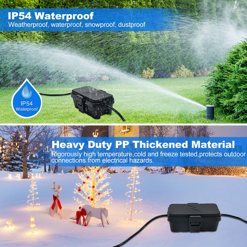Hrensaw 3PCS Small Weatherproof Electrical Connection Box(Inner 5.5x3x2.2inch),Outdoor Electrical Box,Waterproof Extension Cord Covers for Plug, Extension Cables, Holiday Lights,Black Black