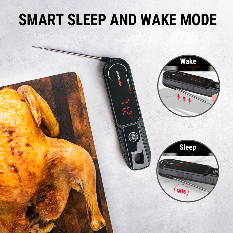 ThermoPro Lightning 1-Second Instant Read Meat Thermometer, Kitchen Food Thermometer with Auto Wake/Sleep/180° Rotating Display, Waterproof Cooking Thermometer for Oil Deep Fry Smoker BBQ Grill Black