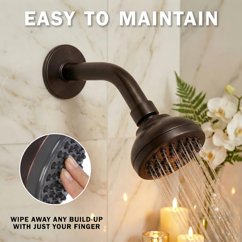 Aqua Elegante Pressure Boosting Shower Head - 3 Inch Wall Mount Water Saving Showerhead Best For Low Flow Showers With Anti-Clog Nozzles & Adjustable Brass Fitting - 2.5 GPM - Oil-Rubbed Bronze Oil Rubbed Bronze
