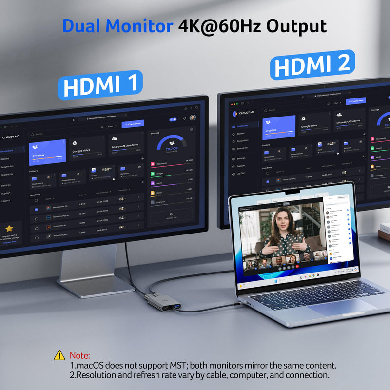 Acer USB C to Dual HDMI Adapter 4K@60Hz, 4-in-1 USB C Hub Multiport Adapter with 100W PD, USB 3.0, Docking Station Dual Monitor, Compatible with Acer, MacBook Air/Pro, Dell XPS, HP, etc