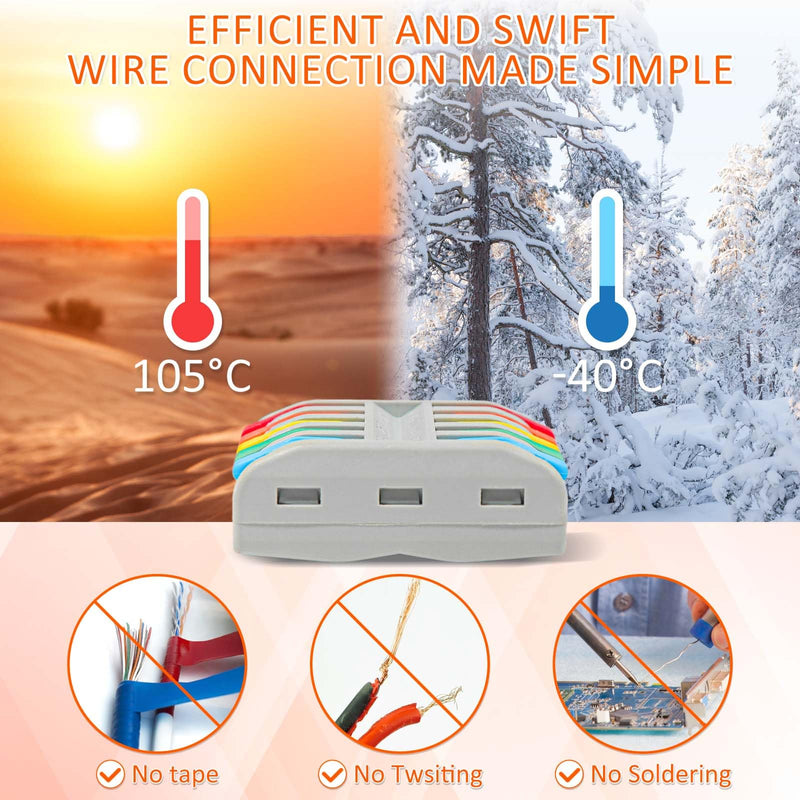 Wire Connectors Nuts, 30pcs 4 Conductor Compact Splicing Wire Connectors, 4 in 4 Out Lever Wire Nut, 4 Circuit Inline Splices 28-12 AWG PCT224-30PCS