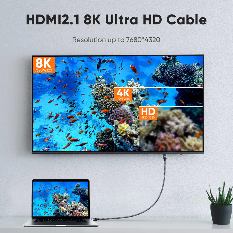 ARISKEEN 8K HDMI 2.1 Cable 10M, Ultra HD 48Gbps High Speed Nylon Braided HDMI Cable, Supports 8K@60HZ, 4K@120Hz, eARC HDR10, Compatible with TV Xbox One PS4 PS5 Switch Monitor DVD Laptop 1 piece