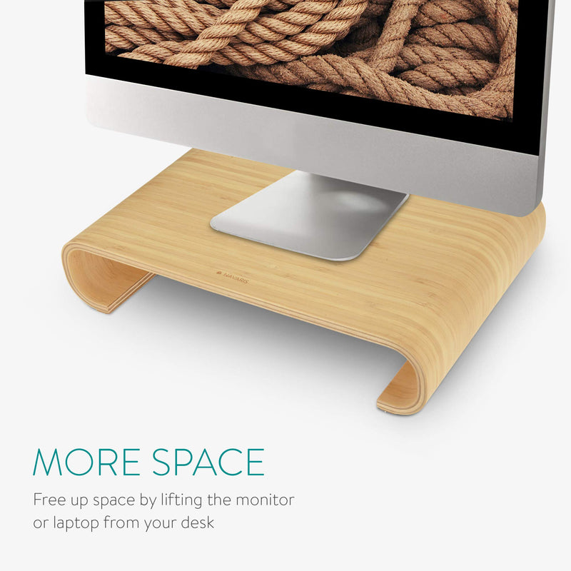 Navaris Wood Monitor Stand Riser - Computer Desk Organizer Desktop Dock Wooden Mount Display for PC TV Screen Notebook Laptop - Bamboo bamboo wood light brown