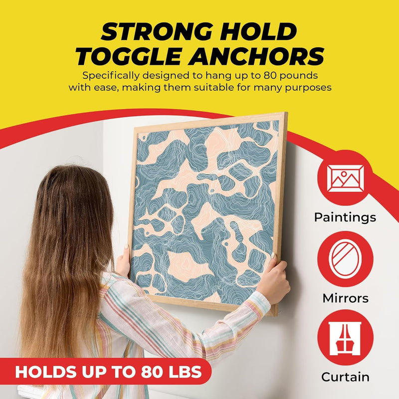 Heavy Duty Drywall Anchors and Screws Kit Including Toggle Anchors & Screws Durable Zinc Plastic Self Drilling Drywall Anchors for Hanging Pictures & More (50 Pack) 50 Pack