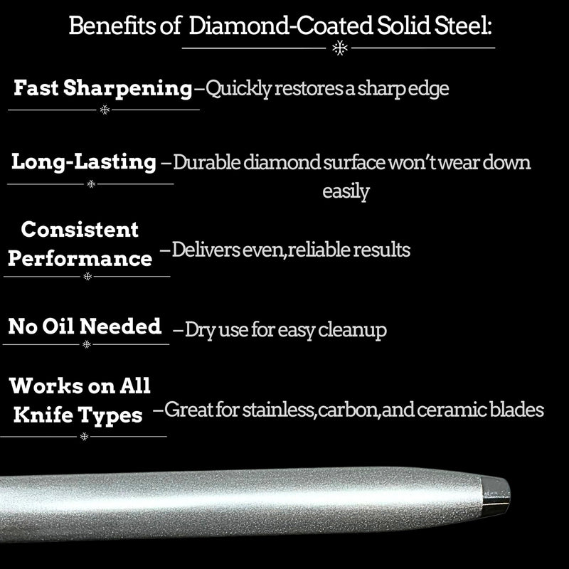 Cutlery Mania 12-Inch Diamond Solid Steel Sharpening Rod | For Professional, Kitchen, Home and Hunting Use (Oval) Oval