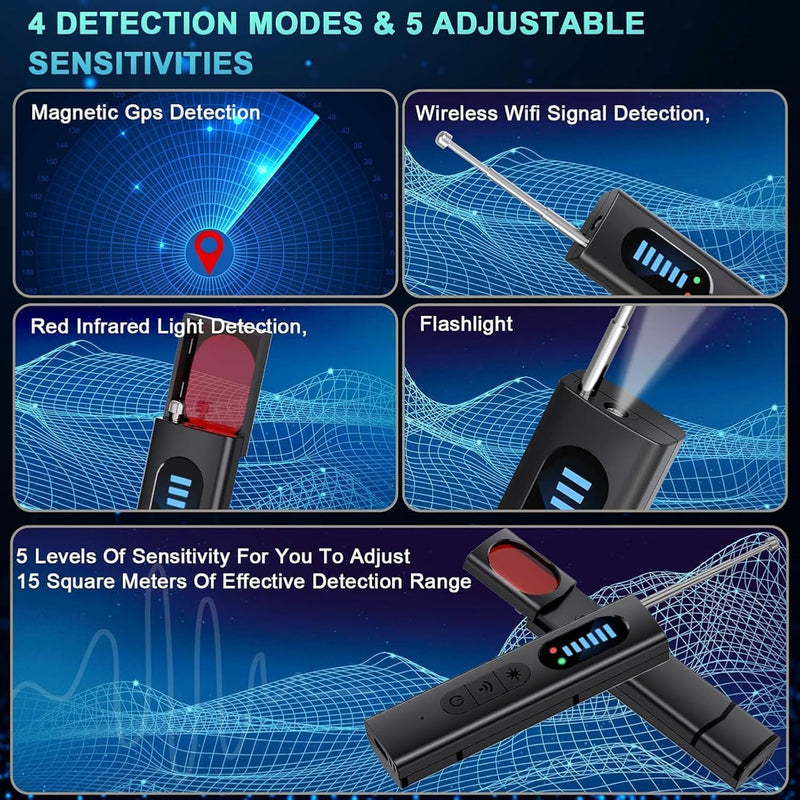 NuBits Hidden Camera Detectors,Spy Camera Finder,Portable Hidden Bug and Camera Detector,5 Levels Sensitivity 6 Modes,Wireless Rechargeable for Home,Car,Office,Hotel,Travel, 1 Pack
