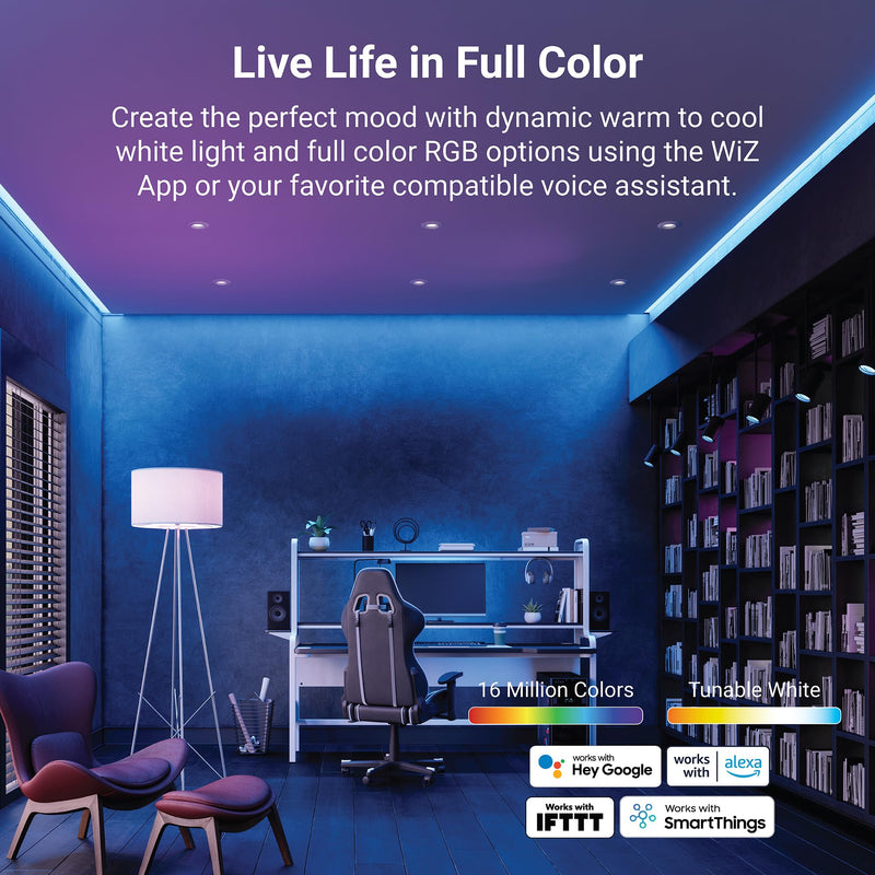 HALO 4 in Smart Wi-Fi Recessed LED Downlight Connected by WiZ Pro with SpaceSense Motion Detection, Dimmable, Full Color Changing, 600 Lumens, Wet Rated Ceiling Light - RL4069WZRGBWWHR 4 inch Use with Housing / Can