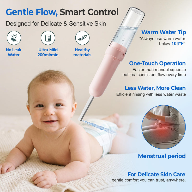 Portable Bidet for Travel | Bathroom - Rechargeable Electric Bidet Sprayer with 3 Pressure | Waterproof for Ultimate Personal Hygiene Cleaning at Home Office and Camping Pink