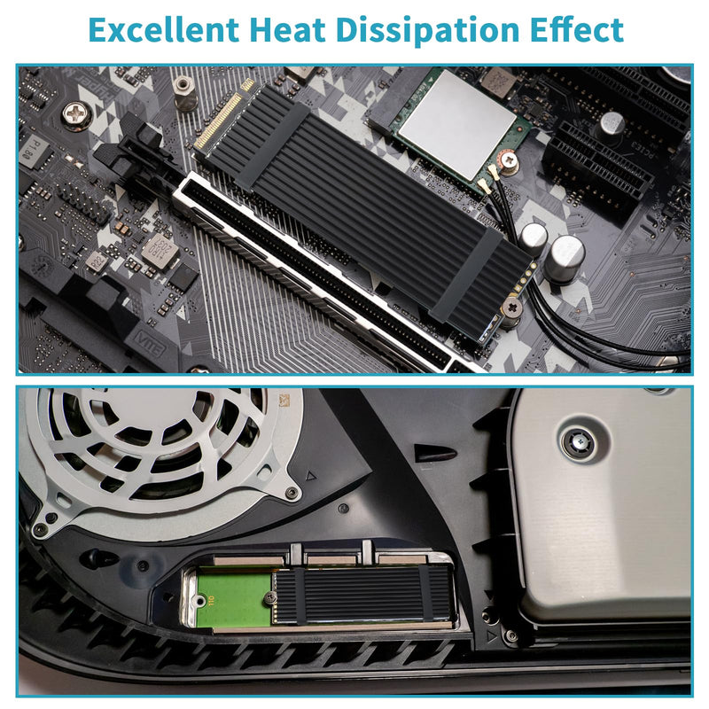 ELUTENG PS5 M.2 Heatsink 4PCS NVMe Heatsink with 4 Thermal Silicone Pads 2280 SSD Heatsink with 8 Black Rubber Straps for PC/PS5 M.2 PCIE NVMe SSD or M.2 SATA SSD