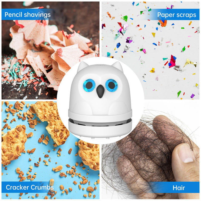 Mini Desktop Vacuum Cleaner Cute Owl Mini Vacuum Cleaner Desk Vacuum Sweeper for Tabletop Cleaning Eraser Waste, Crumbs, Hair, Paper Scraps Computer Piano Keyboard Car Vacuum