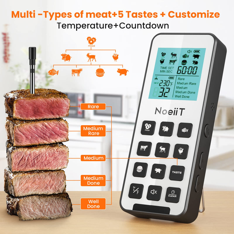 Wireless Meat Thermometer, 300FT Wireless Meat Thermometer Digital with Alarm Function for The Oven, Grill, Kitchen, BBQ, Smoker, Rotisserie