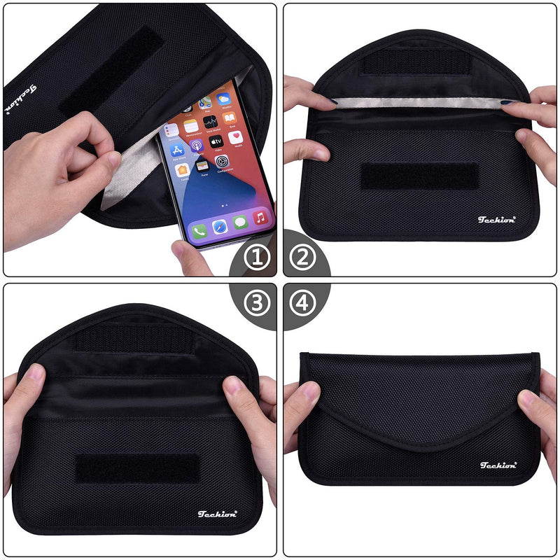 Signal Blocking Bag, Techion 2 Pack RFID Faraday Bag Shield Pouch Cage Box Wallet Case for Cell Phone and Car Key FOB, Privacy Protection, Anti-Hacking - Black