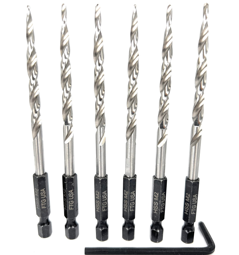 FTG USA Replacement Tapered Countersink Drill Bit Set 6 Pc (#10) 3/16" #10 6 Piece Same Size