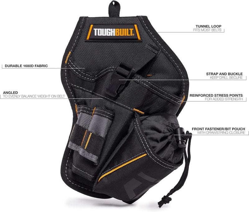 ToughBuilt - Utility Pouch, Heavy-Duty Tool Pouch with Multiple Pockets, Secure Attachment & Storage for Jobsite Use Drill Holster