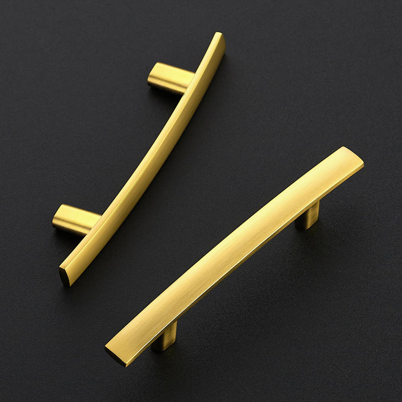 Ravinte 10 Pack Cabinet Handles Brushed Brass Cabinet Pulls Kitchen Cabinet Handles,Curved Drawer Pulls in 5-3/16 Inch Length with 3 Inch Hole Center Arch Kitchen Cabinet Hardware