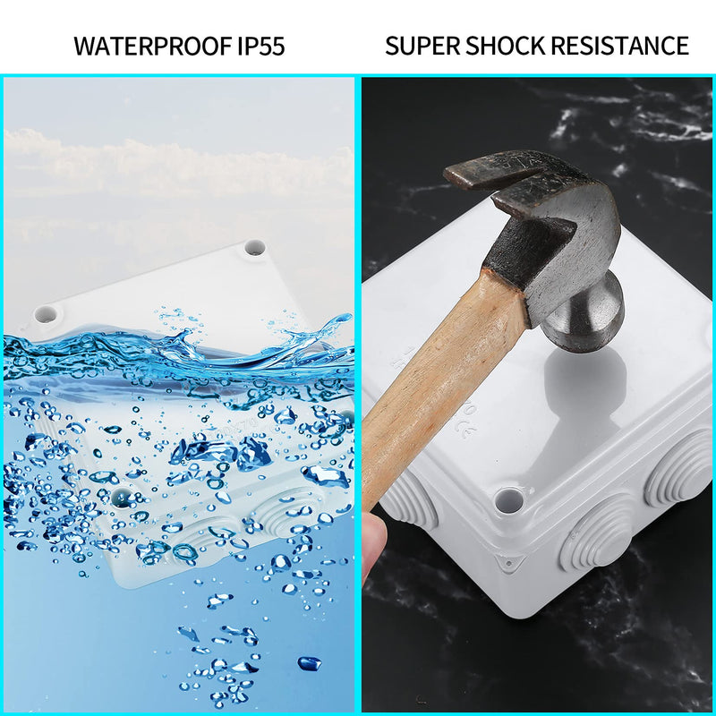 Pack of 2 junction boxes, waterproof IP65, electrical junction box, surface-mounted plastic junction box, plug screw connection, electrical box, cable junction box, junction box, white