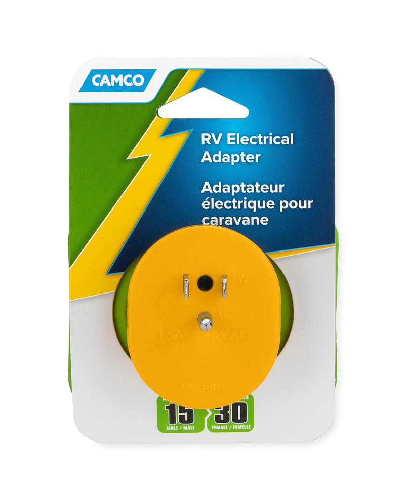 Camco PowerGrip Camper/RV Adapter | Features a 15-Amp Male (NEMA 5-15P) & 30-Amp Female (NEMA TT-30R) Connection | Rated for 125V/1875W (55223)